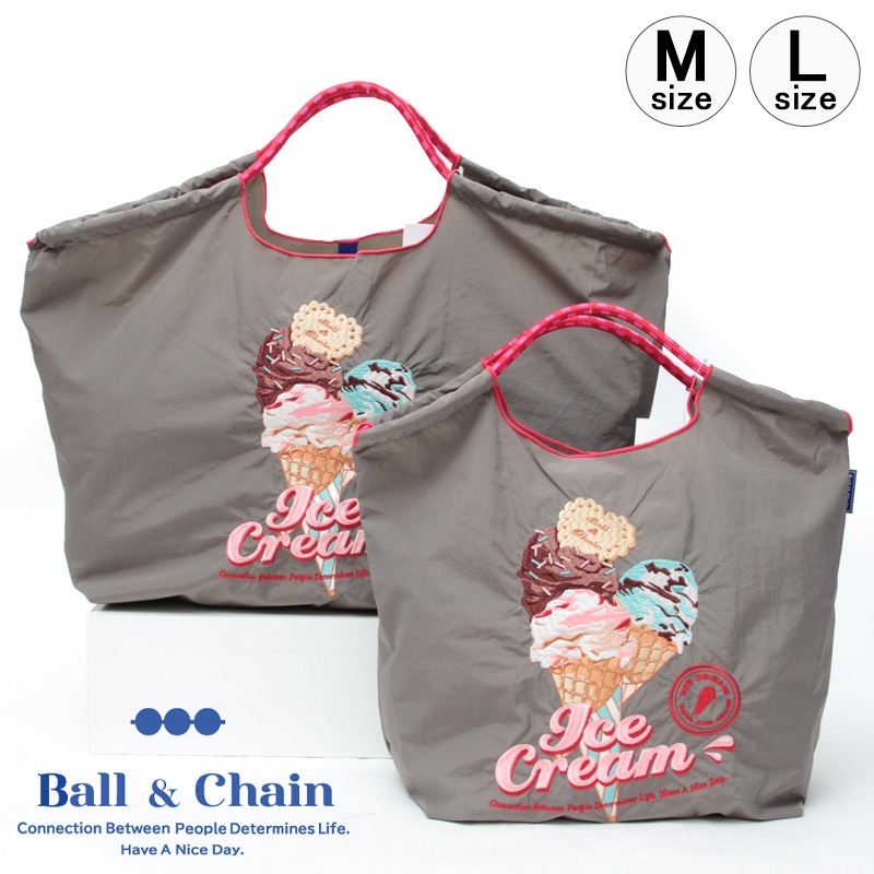 【正規品】トートバッグ ICE CREAM アイスクリーム Mサイズ Lサイズ エコバッグ HIDEAKI MIHARA A4 刺繍 F/GRAY 301063 301163 グレー or-new