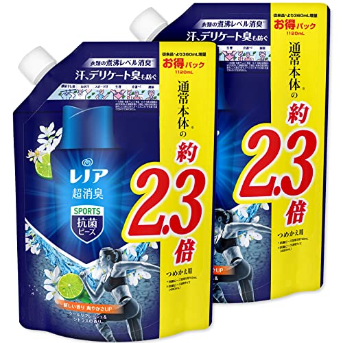 【まとめ買い】 レノア 超消臭 抗菌ビーズ スポーツ クールリフレッシュ&シトラスの香り つめかえ用 特大 1,120mL 2個
