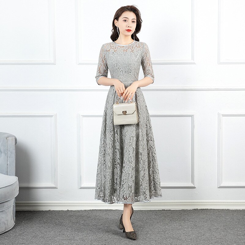 パーティードレス 披露宴 ロング 袖あり 五分袖 韓国風 大きいサイズ フォーマルドレス レースワン