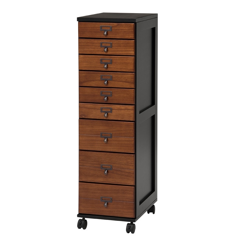 HAGIHARA(萩原) MCH-6171BB 9段チェスト(ブラック/ブラウン・幅28×奥行37×高さ97cm)キャスター付き MCH6171BB