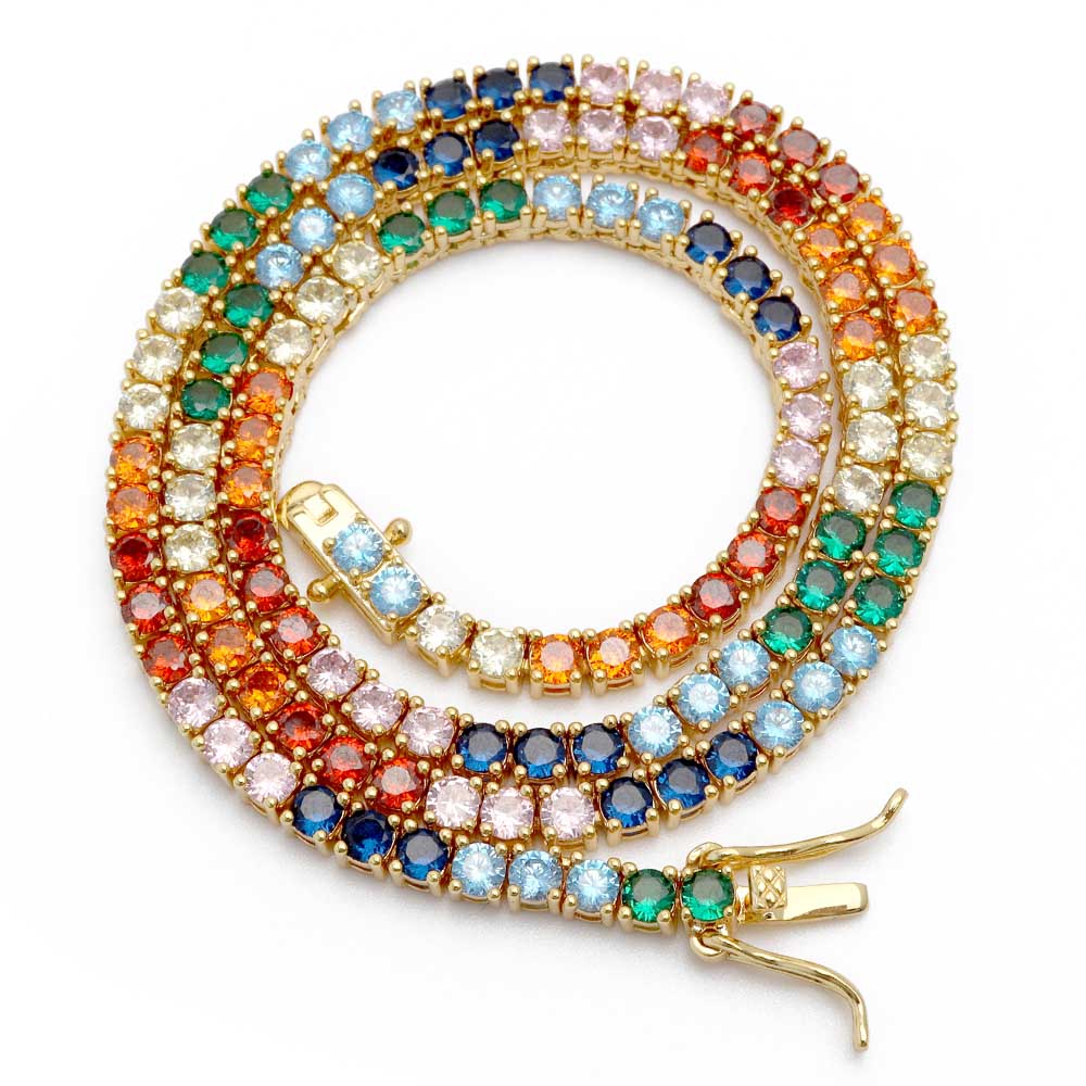 テニスチェーンネックレス カラフル [n515-gold]