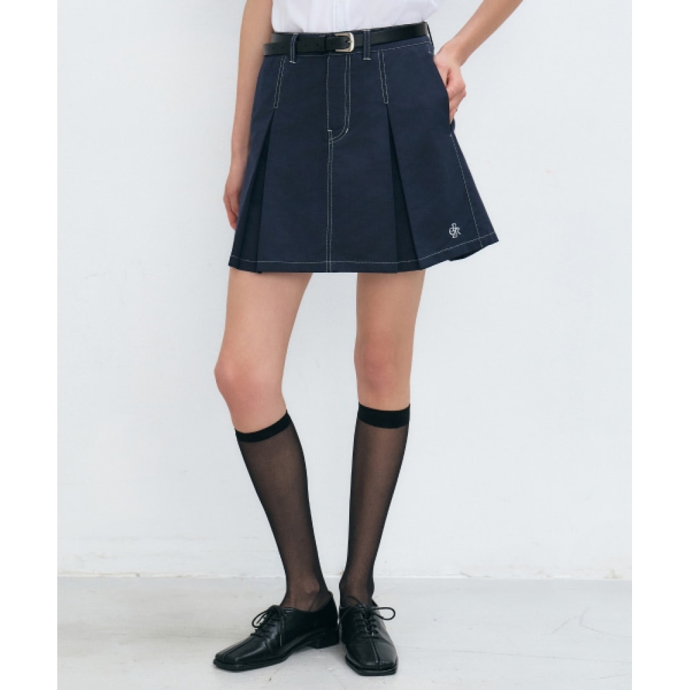 CITY BREEZE プリーツステッチカラーミニスカート_ネイビー