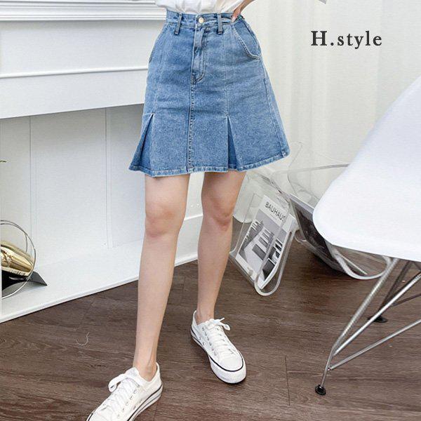 Hスタイル(SK)799タック入りデニムスカート/夏/ブルースカート/SK/スカート/リネン/シフォン/フレア/フレア/ミニ