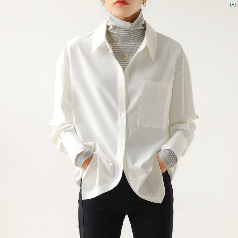 レディース ファッション　レディース　カジュアル　上品　綺麗　外出 レディース ホワイトたり 長袖 レイ ヤード シャツ 秋冬 ホワイト 通勤 プロ トップ