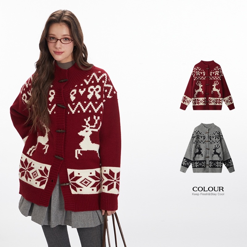 クリスマス雰囲気カーディガンジャンパー女性秋冬怠惰な緩いニットカップルカウルヴィンテージ