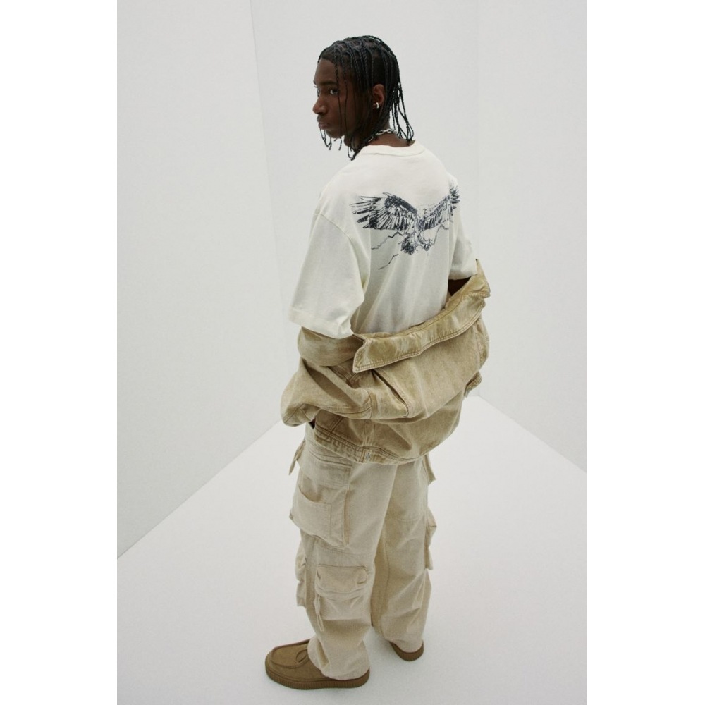 H&M プリント T シャツルーズフィットホワイト/イーグル