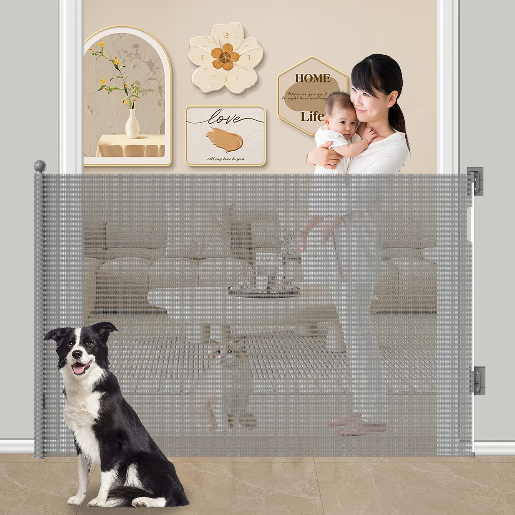 Seogva ベビーゲートロール 高さ105cm 最大取付幅200-300cm 階段上 バリアフリー 段差なし ロングゲート ロール式 ロールタイプゲート ペットゲート巻き取り式 折りたたみ式 ロール