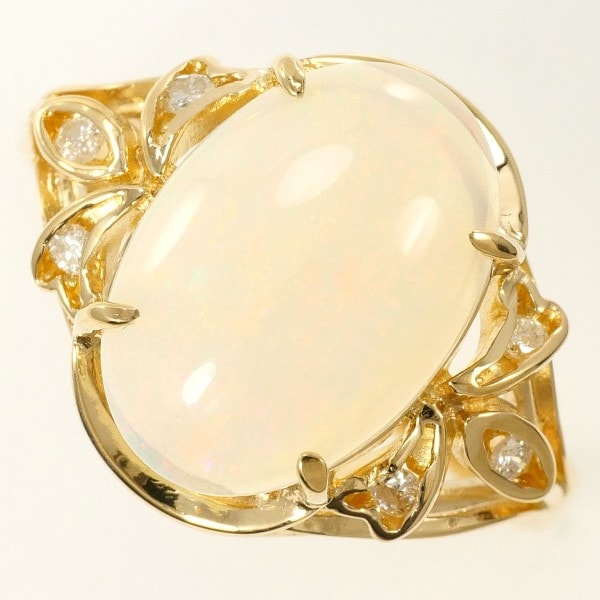 K10 10金 YG イエローゴールド リング 指輪 15号 オパール ダイヤ ジュエリー 中古