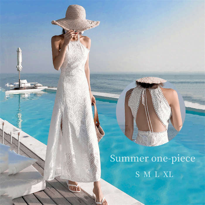 【20点セット】【急速出荷】リゾートワンピース レース ワンピース レディース サマードレス サンドレス 夏ワンピース 白ワンピース ロングワンピース ワンピ ロング マキシ 背中見せ ノースリーブ
