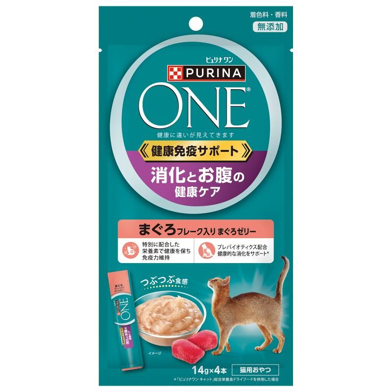 （まとめ買い）ピュリナ ワンキャットおやつ健康免疫サポート消化とお腹の健康ケアまぐろフレーク入りまぐろゼリー 56g 猫用おやつ [x16]