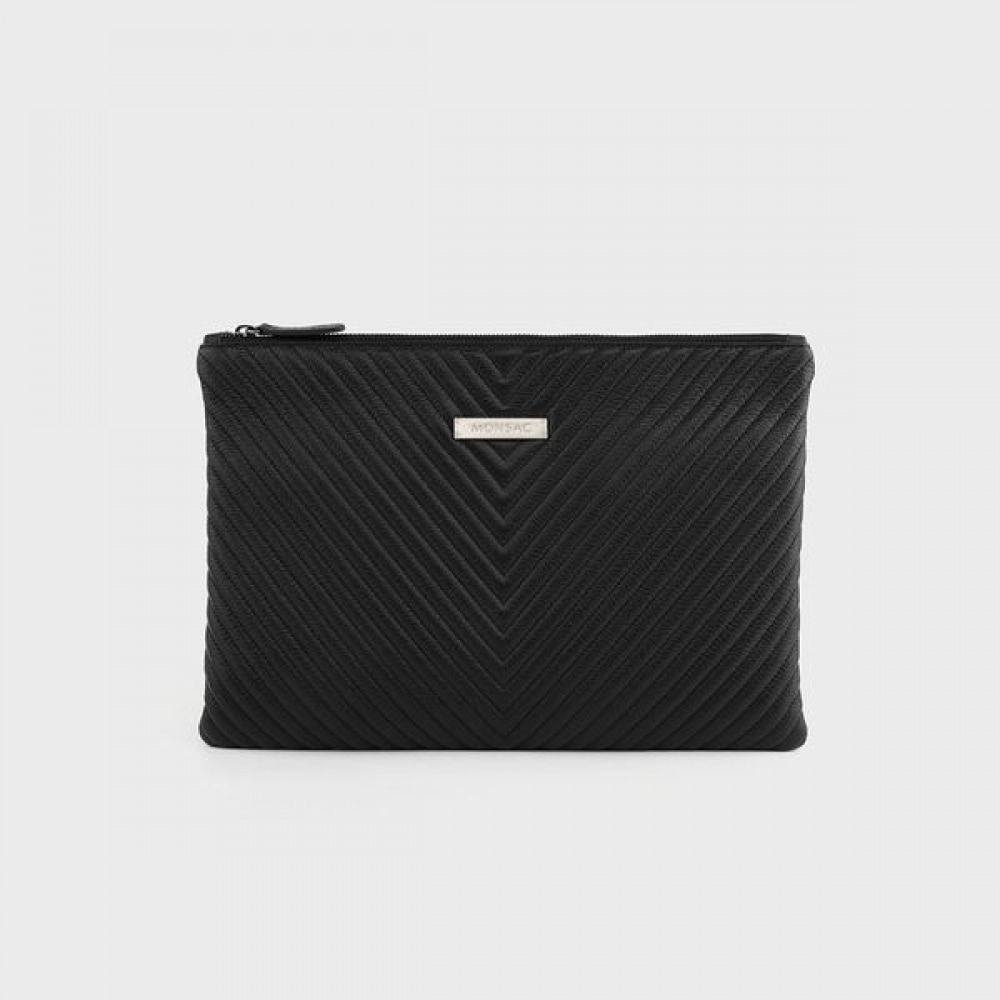 [モナサック] モナックセイナ牛革 V キルトチェーンクラッチバッグブラック AL68-2804-BK