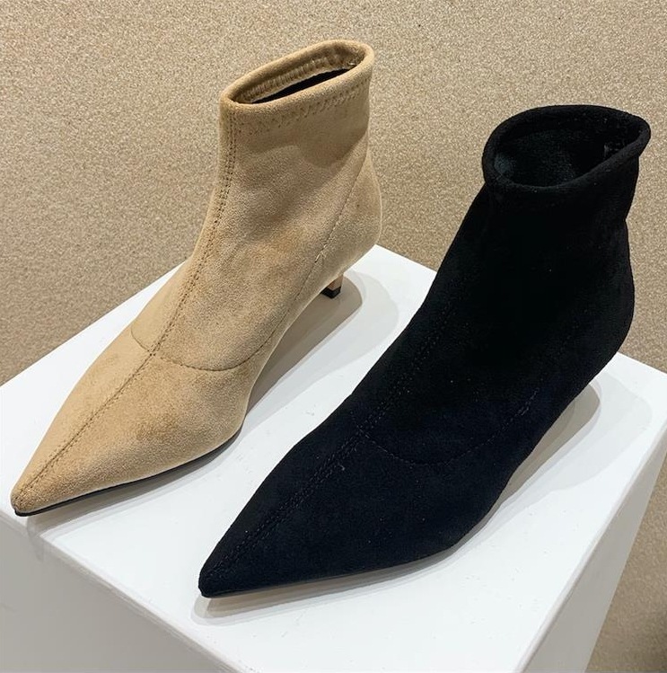 スエードブーツ ソックスブーツ ポインテッドトゥ ブーツ ハイヒール. ショートブーツ ２カラー a3549