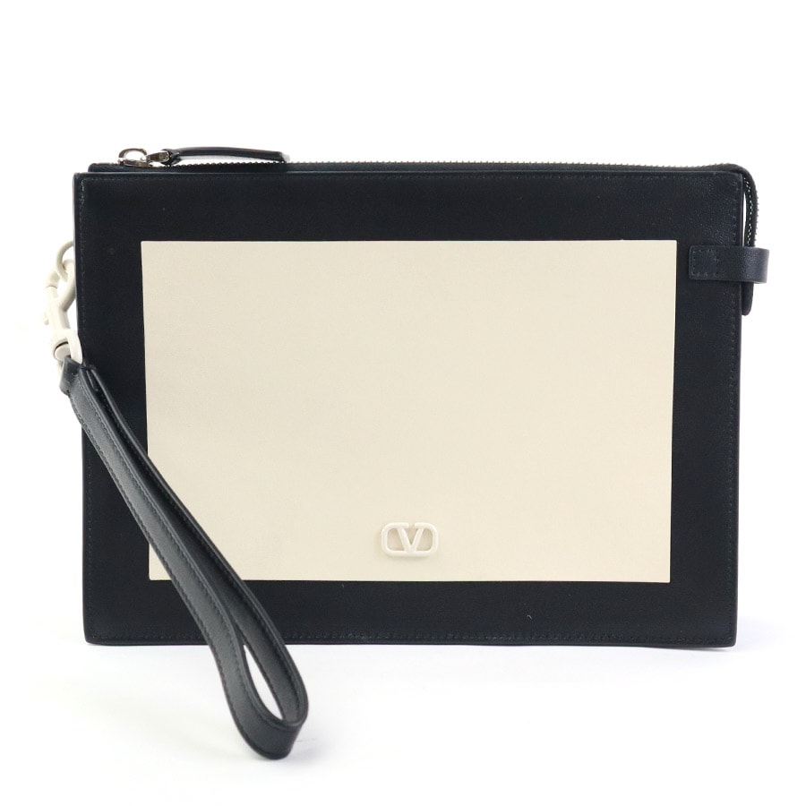 ヴァレンティノ ガラヴァーニ Valentino Garavani クラッチバッグ Vロゴ レザー ブラック×アイボリー ユニセックス 55733g