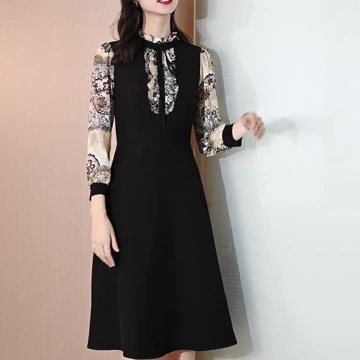 きれいめ デート 8分袖 クラシカル 定番 胸元リボン 美人 膝丈ワンピース 上品 食事会 フェミニン リゾート ストリート ママ 可愛い キレイ目 Aライン 首元フリル ワンピース