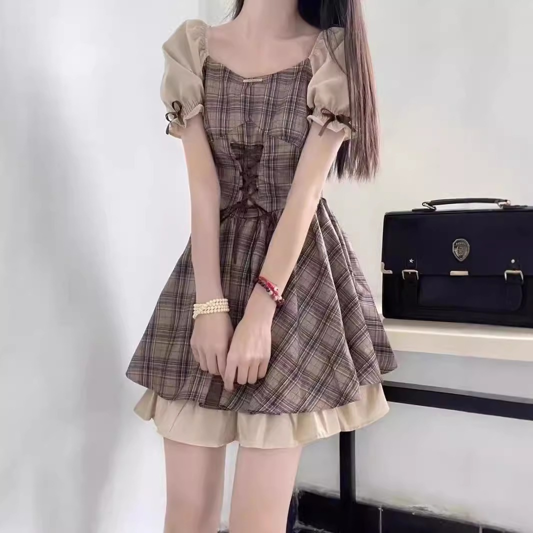 【1つ買うと10つ無料】夏のドレス女性の大学女子待っているウエスト新鮮で甘いカジュアルな円形のカレッジプリンセススカートショート