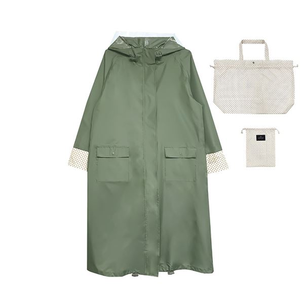 自転車 レインウェア [ ロングタイププラス モッズドット ] フリーサイズ レインバッグ付き 雨具 カッパ