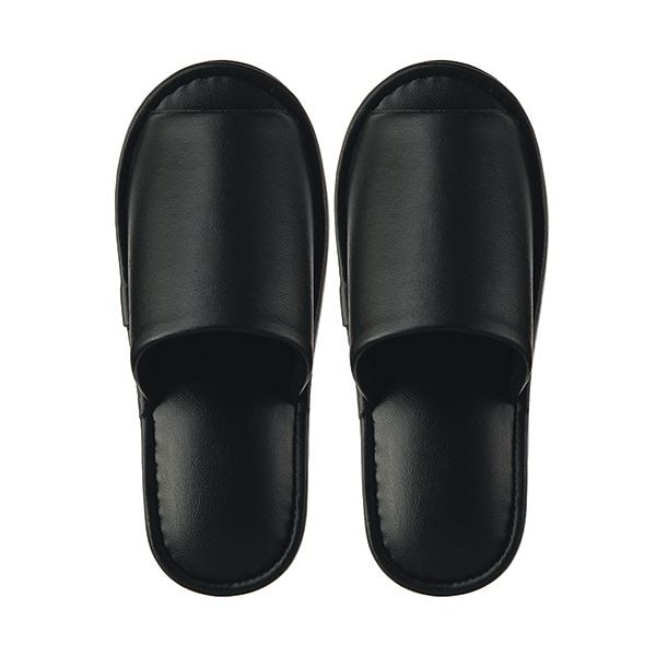 （まとめ） TANOSEE最高級レザー調スリッパ 外縫い ブラック 1足 [x5セット]