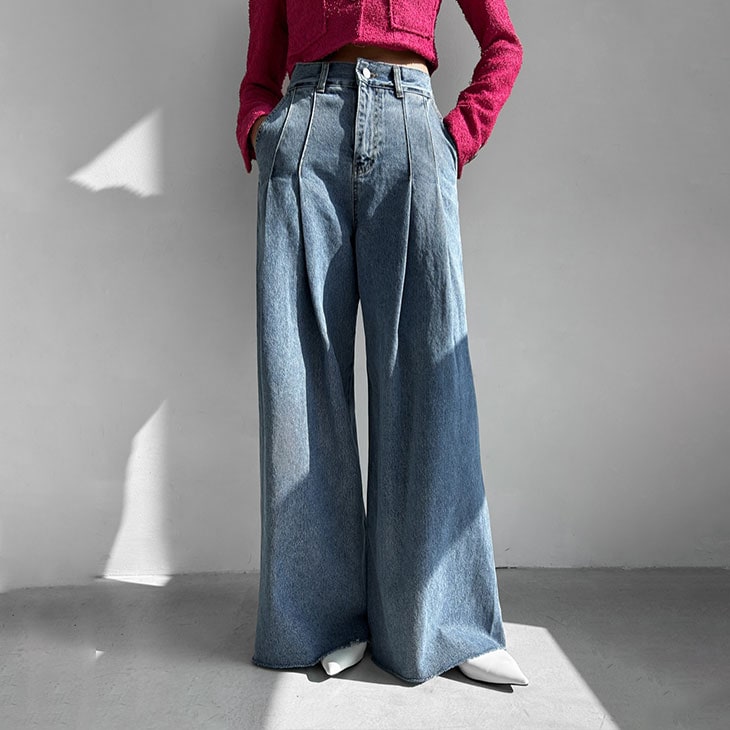 ワイド デニムパンツ レディース デニム ジーンズ ハイウエスト ワイドデニム カジュアル ゆったり ワイドレッグ ワイドパンツ ウォッシュブルー ストリートファッション 韓国ファッション
