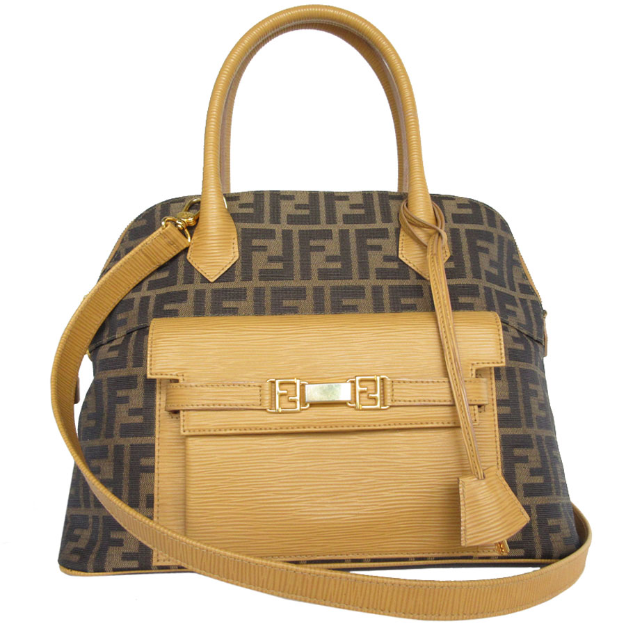 フェンディ FENDI ハンドバッグ ショルダーバッグ ズッカ ナイロンキャンバス/レザー ブラウン レディース k0010