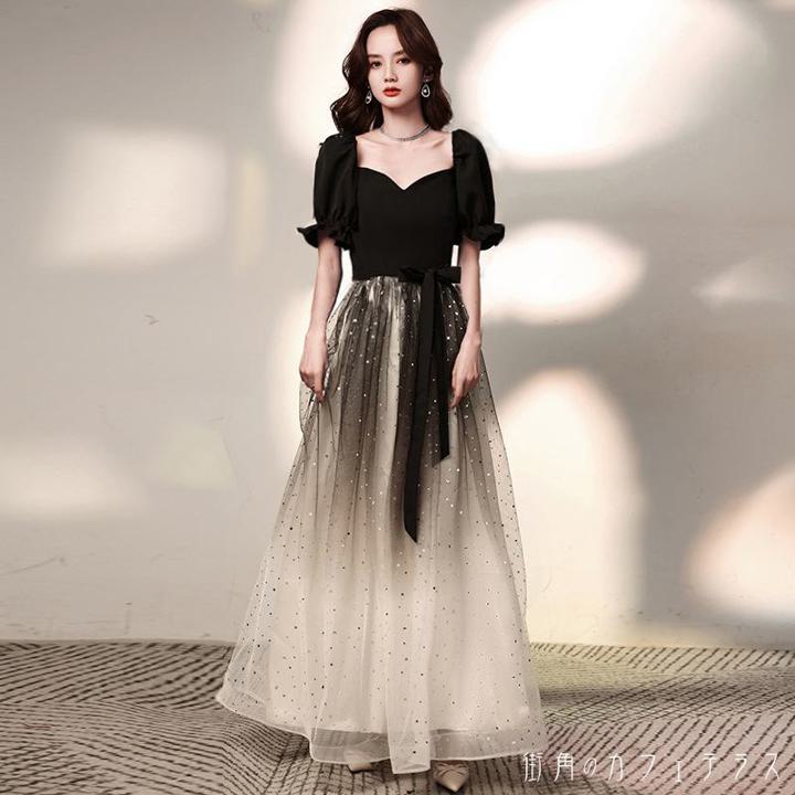 【大好評！最安値挑戦!】レディース ドレス パーティードレス ワンピース ロング丈 マキシ丈 Aライン レース ふんわり袖F458