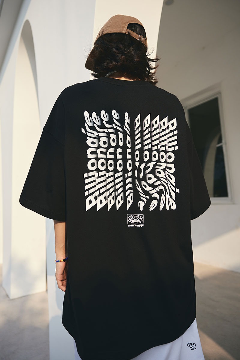 [ランオフ]タイポ グラデーション 綿Tシャツ_ブラック [CRTC1278]