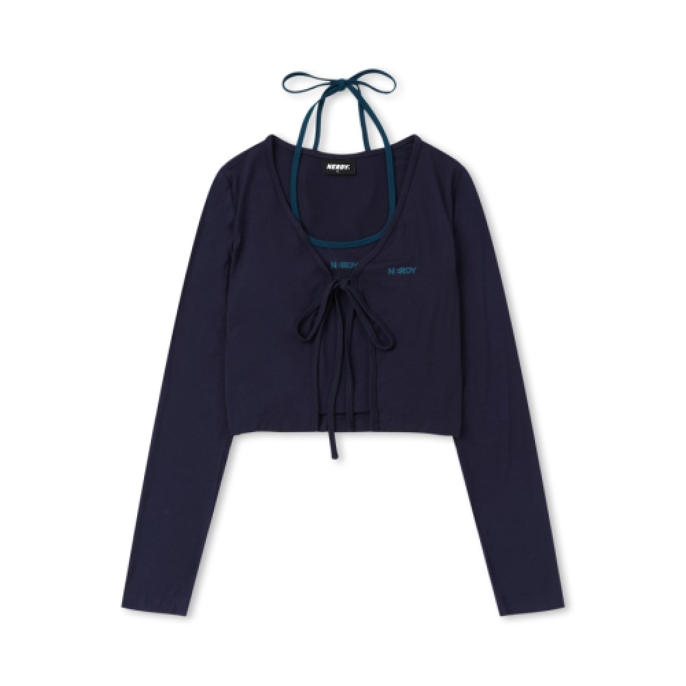 NERDY 女性用ツーピースロングスリーブ T シャツネイビー