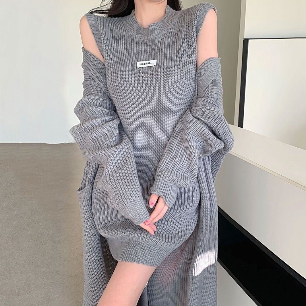 秋 冬 二点セット ニットワンピース レディース ニットセットアップ ニットジャケット セーター 韓国ファッション30%までに制限