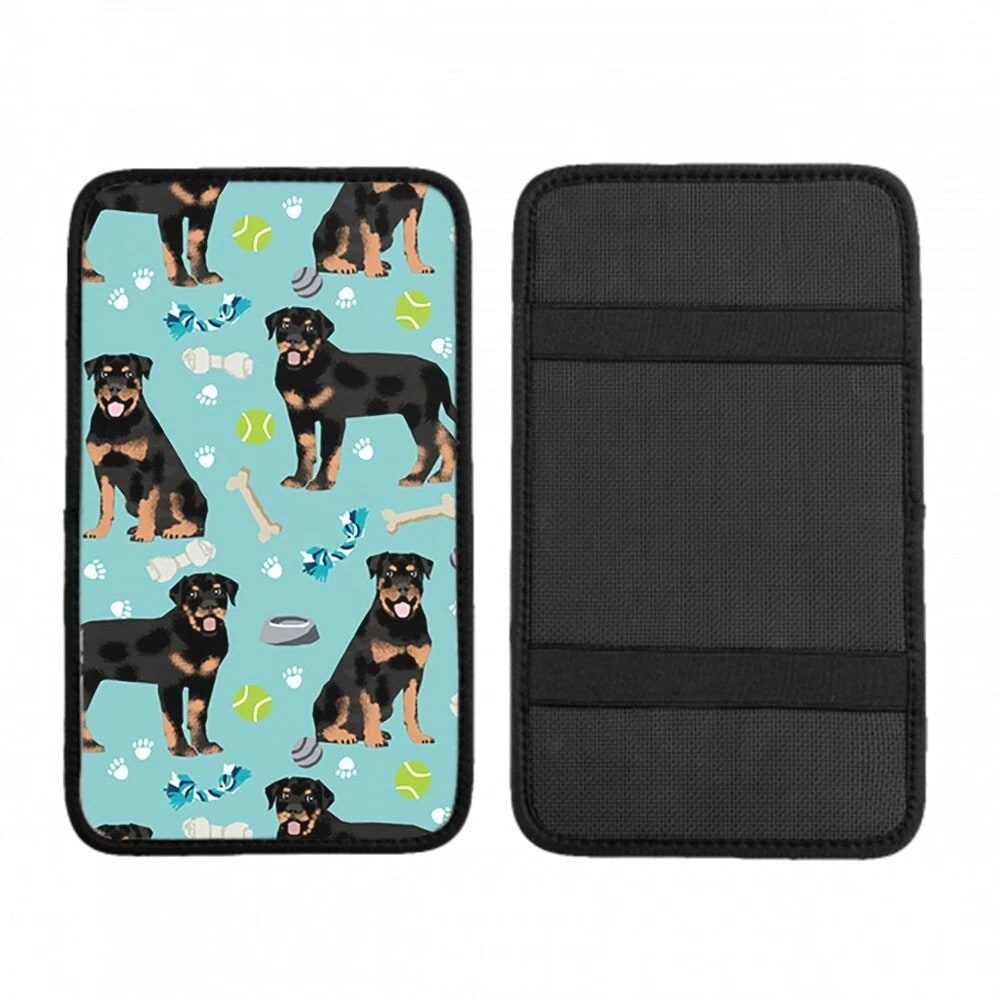車の手すりボックスクッション ロットワイラー-犬-犬-そして-おもちゃ-青 ほこりや傷から耐久性と通気性