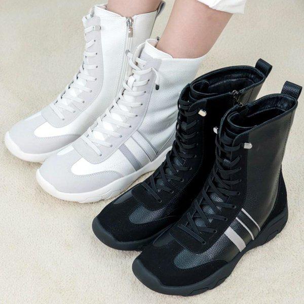 革コンビ レースアップ 冬 女性 レディース アンクルブーツ 4cm sms949_P412593781