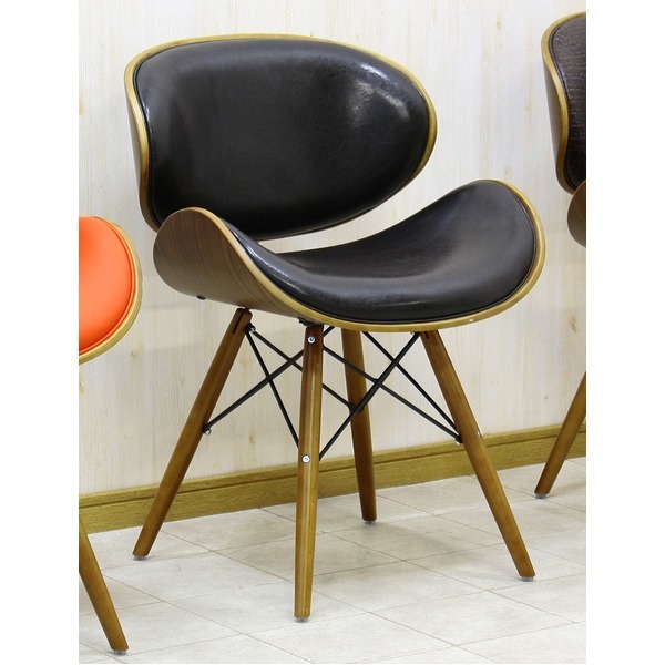 ダイニングチェア（リビングチェア/デスクチェア） 合成皮革/合皮 木製 ミッドセンチュリー風 ダークブラウン