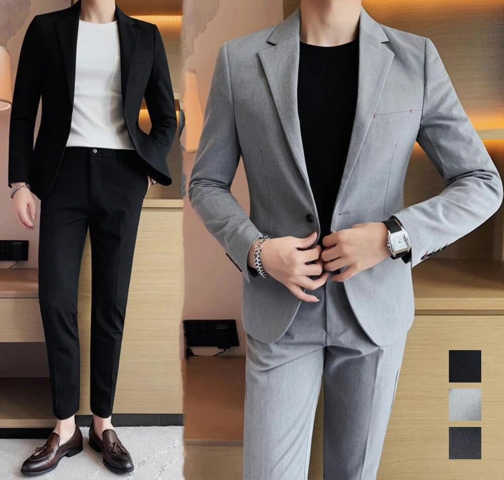 韓国風 スリムスーツ カジュアル スーツ メンズ シングルスーツ ビジネススーツ セットアップ メンズスーツ ジャケット パンツ 2点セット 結婚式 パーティ 紳士服 スーツセット 細身スーツ フォー