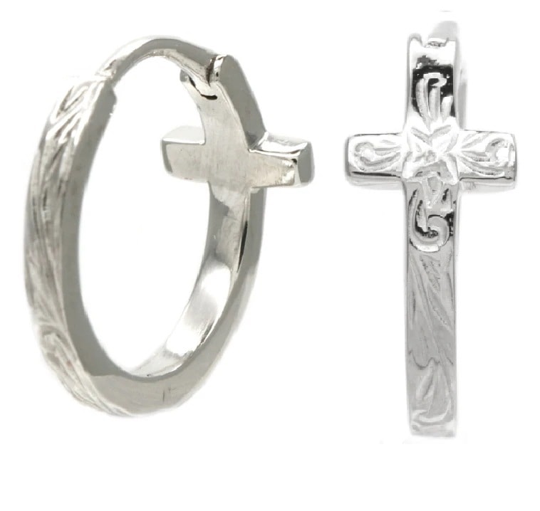 フープピアス 片耳用 1個売り ハワイアンジュエリー クロス サージカルステンレス製 18G 14G