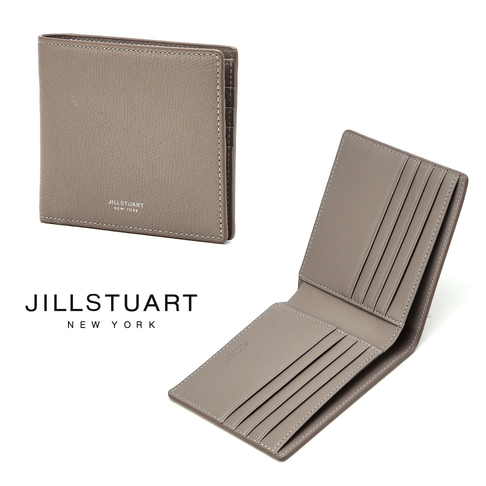 JILL STUART[23SS][VALEX]Taupe Gray Leather Embossed Stitch Point Bifold Wallet 新商品 コイン財布 カード財布 革財布 牛革 韓国ファッション