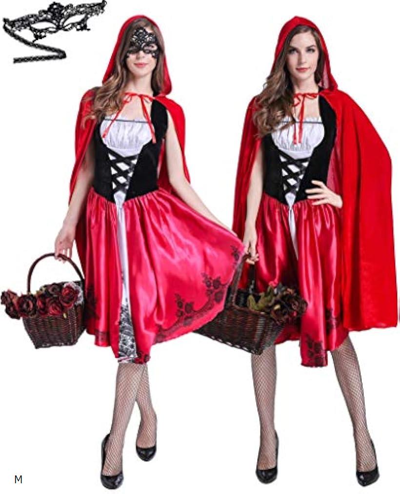 ローズカラーのワンピース ハロウィン コスチューム レースアイマスク付き 2点セット レディース S617(赤 M)