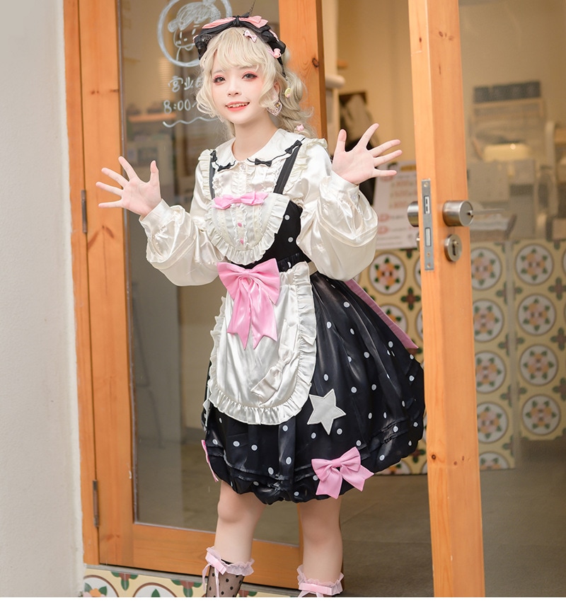 JSKロリータ メイドワンピース ドレスセーラー服コスプレ かわいい レトロイベントお嬢様 蝶結び メイド学生卒業式入学式 A524