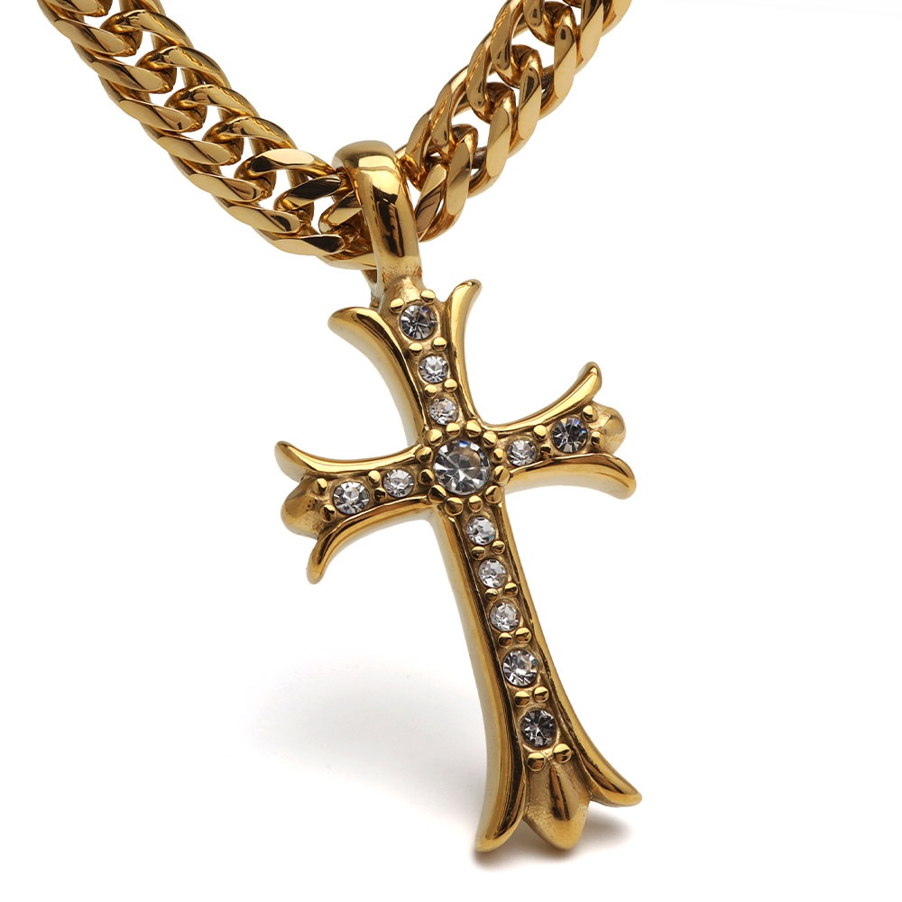 ステンレス 重厚感たっぷりのゴールドクロスネックレス 2サイズ [n1184]