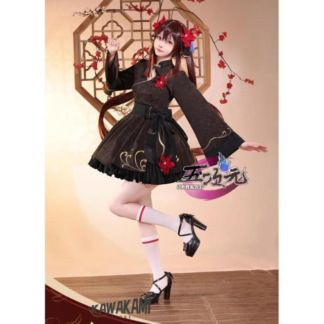 三分妄想　原神　コスプレ　胡桃　フータオ　暗香疏影　同人衣装　中華ロリィタ　改良チャイナドレス　ウィッグ　靴　武器　追加可