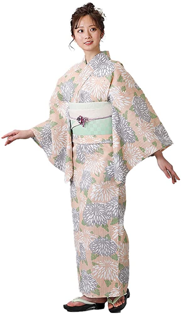 浴衣 榛原 小菊 紺 珊瑚色 浴衣単品