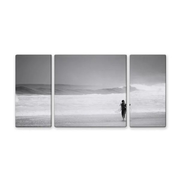 アート アートパネル 写真 3枚セット 60×30cm アートパネル 壁掛け キャンバス 3分割 おしゃれ ナチュラル 風景 サーファー 海 砂浜 白黒 モノトーン