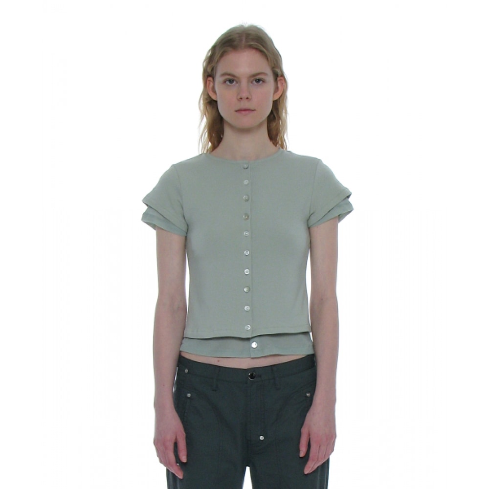 PARTIMENTO 女性用レイヤーオールインワンボタンアップジャージカーディガン_ダスティミント