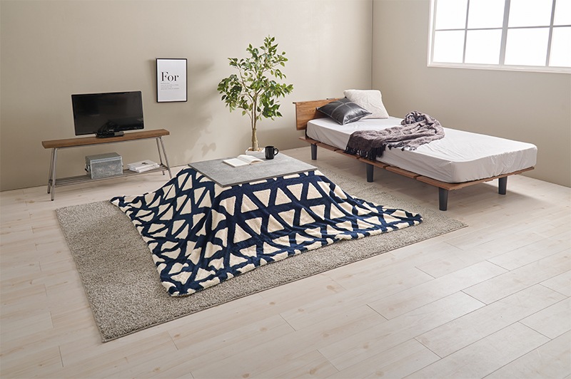 こたつセット こたつ 掛布団 2点セット グレー/三角ネイビー 75x60cm コンクリート調 北欧柄 コタツ掛布団セット オールシーズン コタツ テーブル シンプル