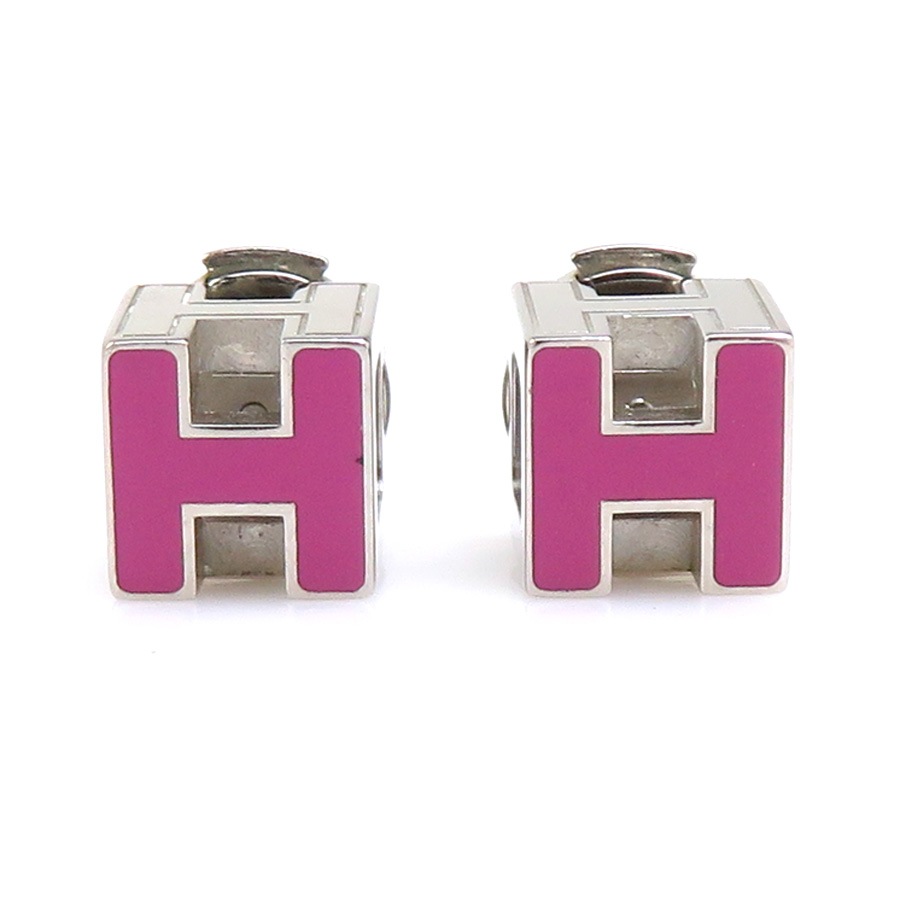 エルメス HERMES ピアス カージュ ド アッシュ メタル/エナメル シルバー/マゼンタ レディース e60350