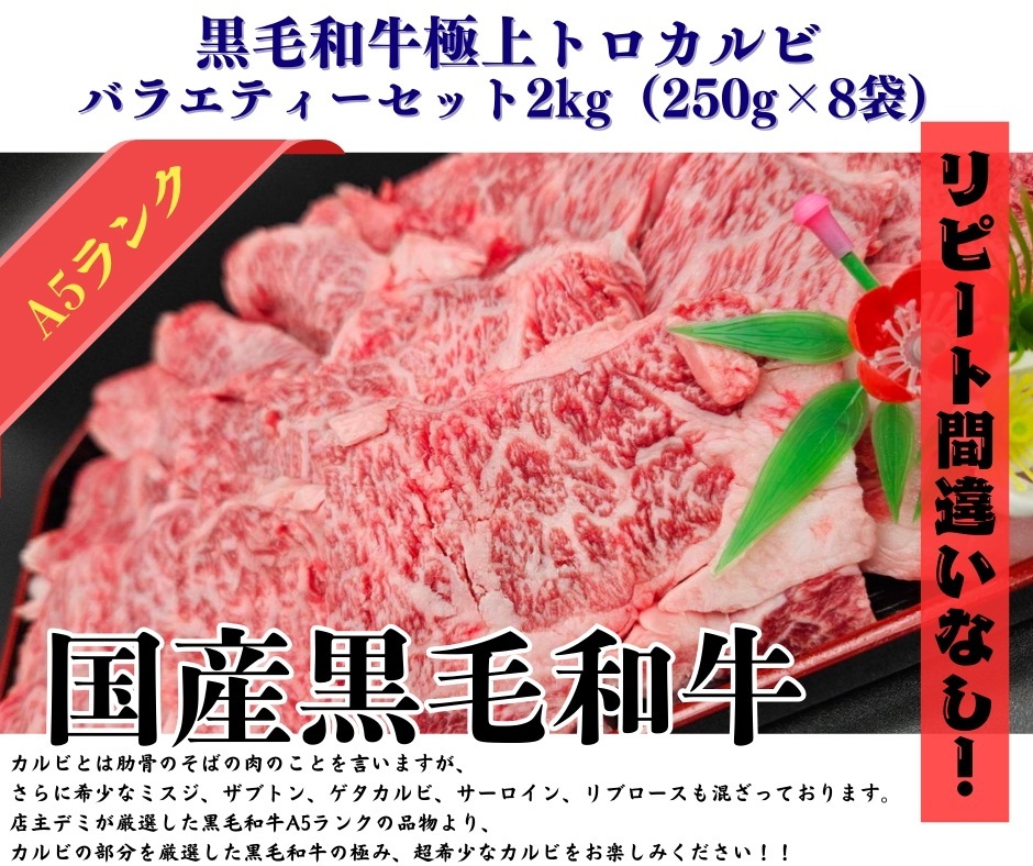 黒毛和牛 極上トロカルビ バラエティーセット2kg (250g×8p)