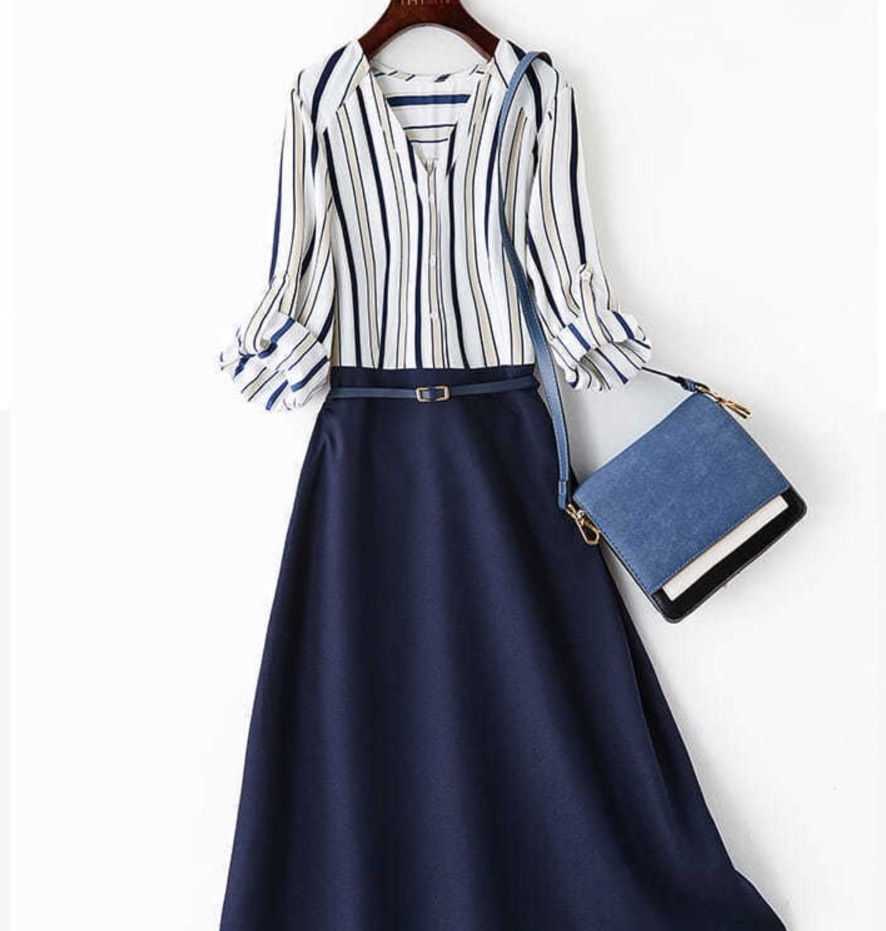 ワンピース デート モテアイテム フレアワンピース シフォン ストライプ柄 半袖 可愛い きれいめ 上品 おしゃれ かっこいい 可愛い ラブリー キュート ガーリー クール モード系 セクシー