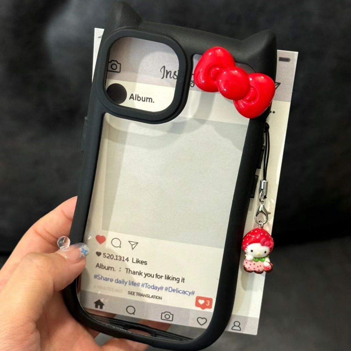 かわいい 韓国ファッション 携帯ケース りったい 15/14 ネコ耳 赤いリボン スマホケース