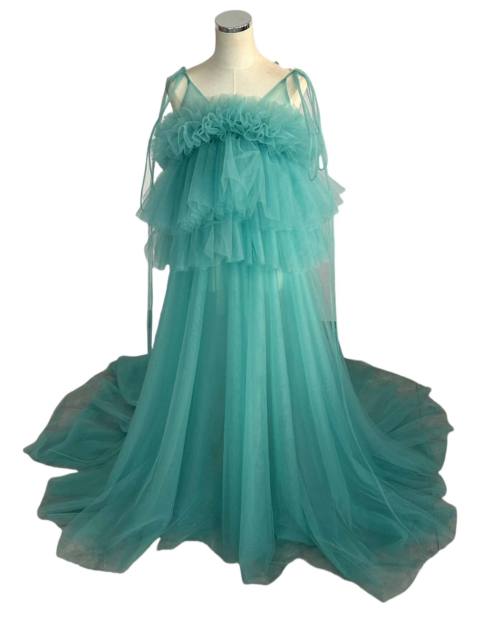 カラードレス ブルー キャミソール 胸元フリル オーバードレス 妊婦 前撮り