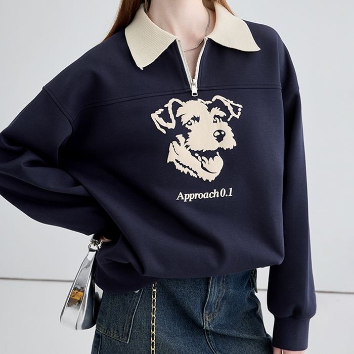 トップス プルオーバー 服 トレーナー ポロシャツ 袖あり 長袖 かわいい シンプル カジュアル おしゃれ お洒落 レトロ 大人可愛い 大人女子 こなれ感 ラフ ルーズ 主役級 フェミニン 秋 10代パーカー