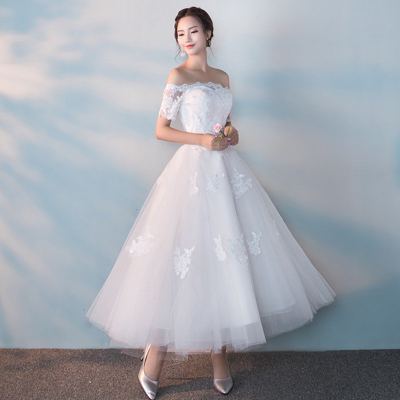ウエディングドレス 結婚式 Aラインドレス 二次会 ロングドレス お呼ばれ服 パーティードレス 花嫁 ウェディングドレス 半袖 エンパイア 安い サッシュリボン