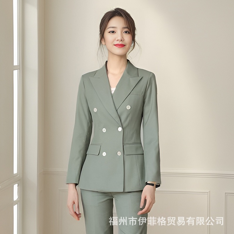 スーツスーツ女性用ミントグリーン2024春秋新スタイル無地プロ服気質通勤フォーマルウェア