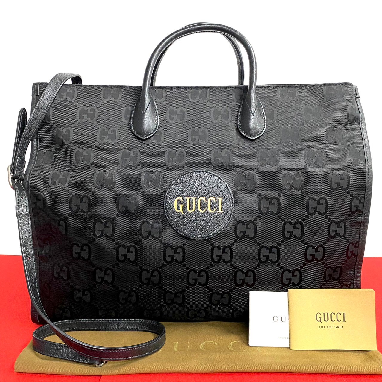 オフザグリッド GGモノグラムショルダーバッグ レザー キャンバス ブラック 88674